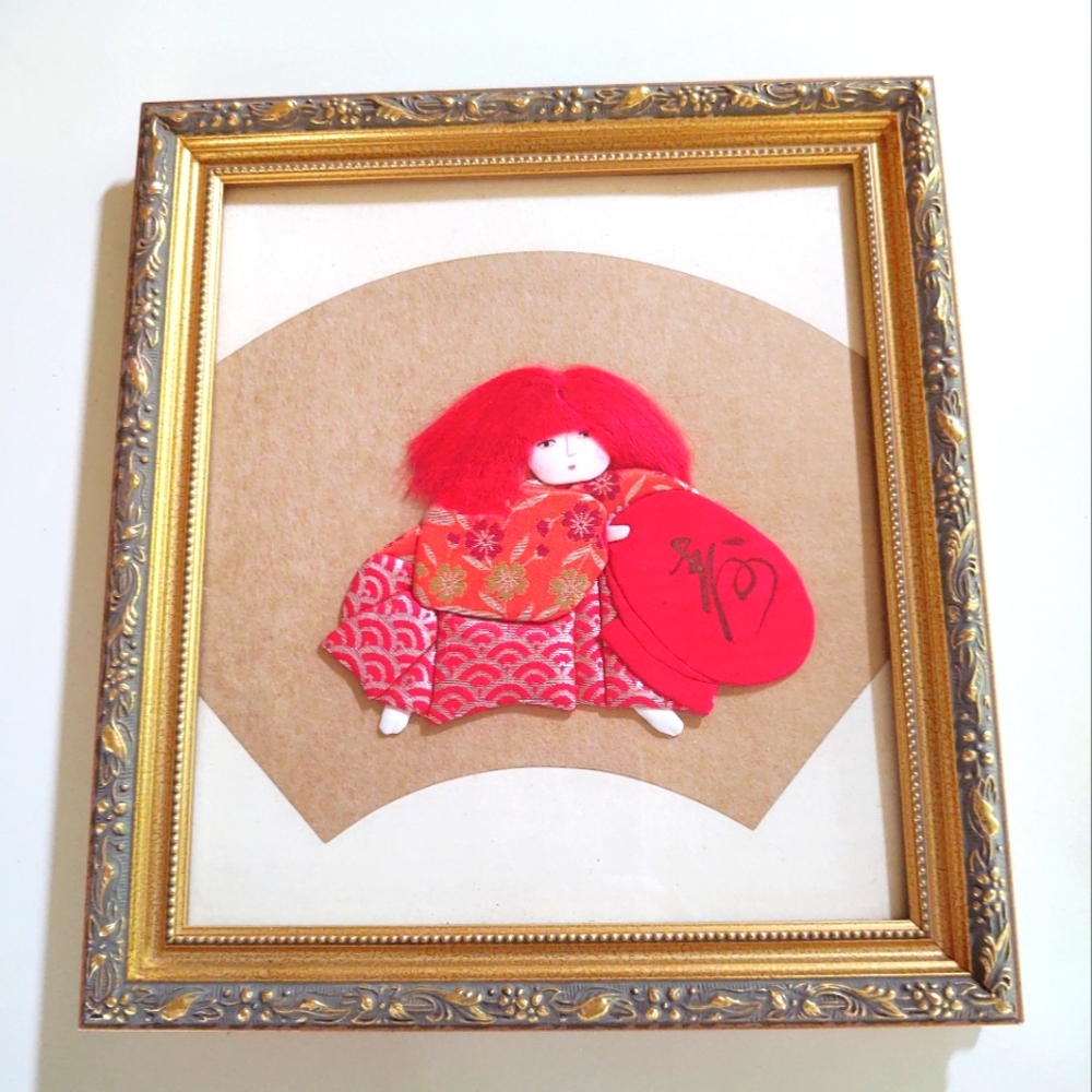 Vintage Traditional Japanese Oshie Shadowbox  Style Wall Art